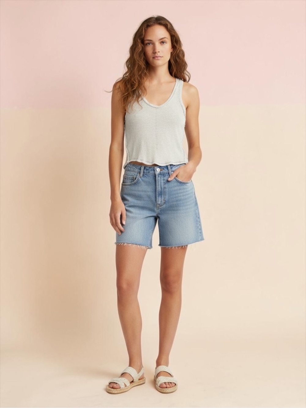 Free People We The Free Women’s Slub Knit Distressed White Tank Size Small
